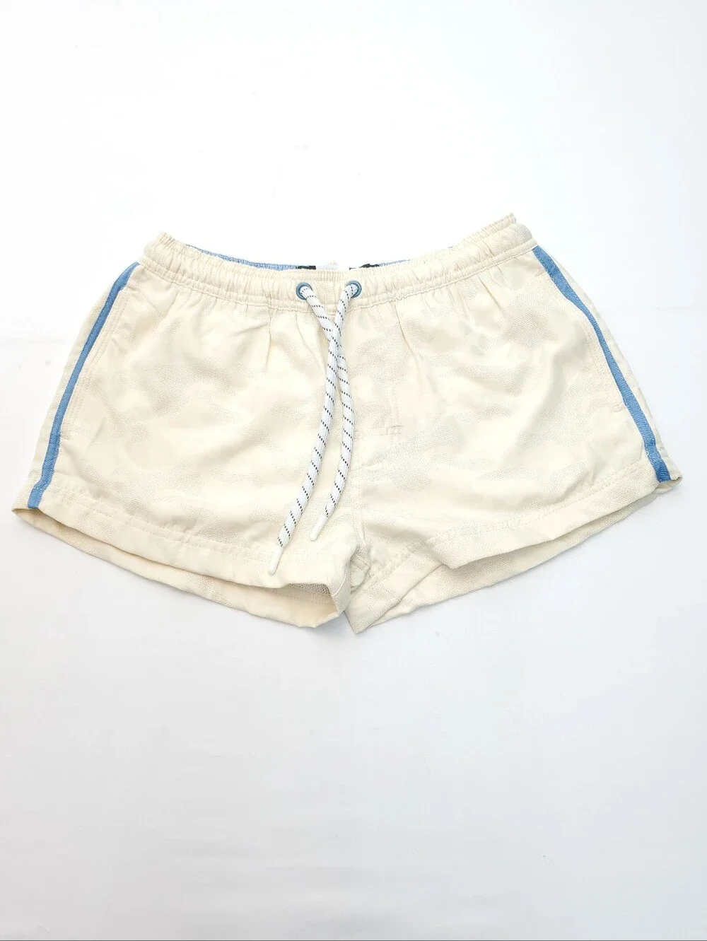 ​AussieBum Men's Swim Trunks Cream Blue Side Stripe Mesh Lined Board Short Sz S